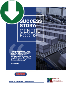 Success Story Genere Foods download graphic with preview of the PDF and a green downward arrow in the top left corner