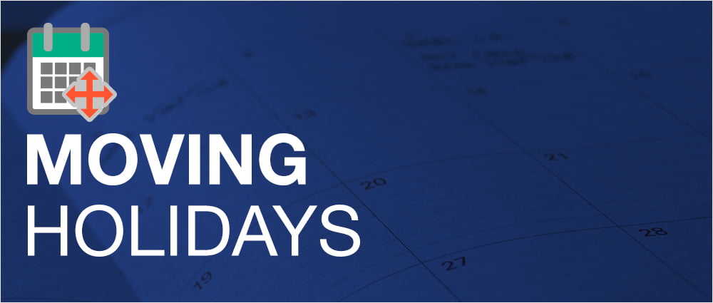 Blue Rectangle Graphic with a Calendar Icon and text that says Moving Holidays