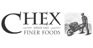 Chex Finer Foods Logo in Grayscale